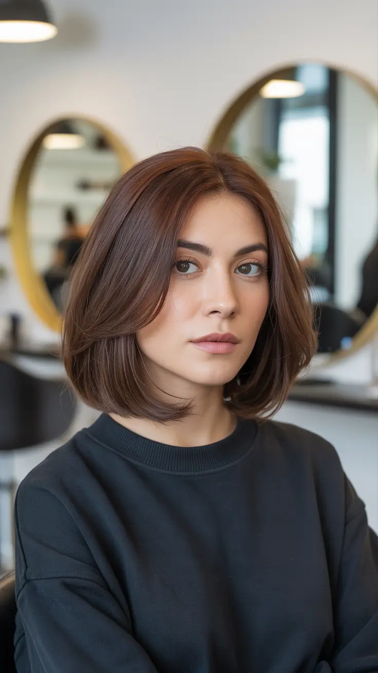 casual spring mid length haircuts 2026 Soft Brunette Bob With Subtle Volume