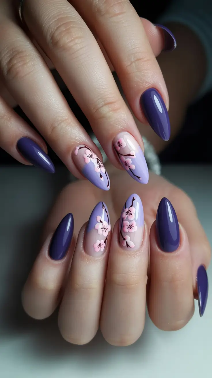 vibrant spring nail art 2026 - Petal Trails In Lavender And Plum