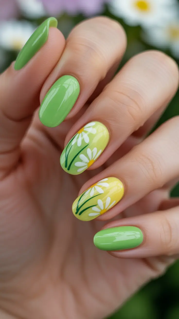 vibrant spring nail art 2026 Lemon Fields And Daisy Lines
