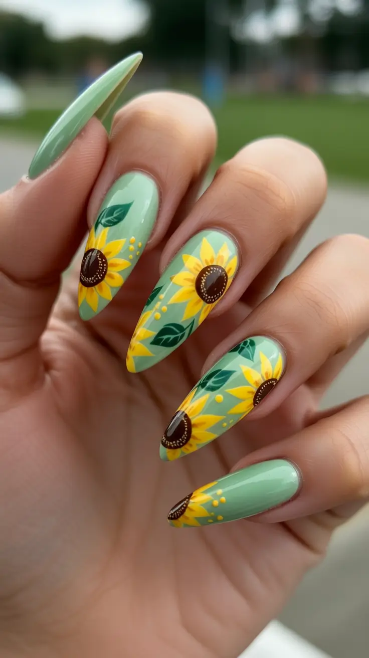 vibrant spring nail art 2026 - Garden-Inspired Sunflower Elegance