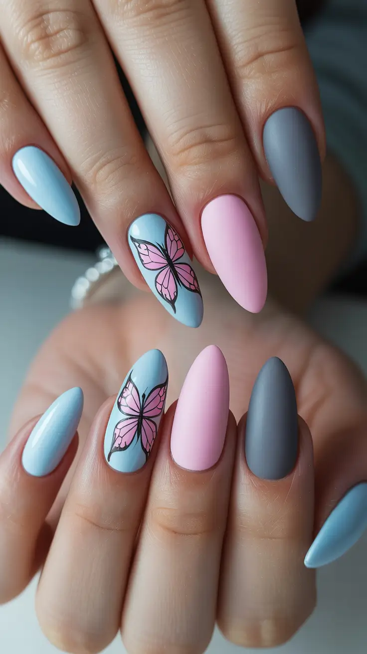 vibrant spring nail art 2026 Pastel Butterfly Fantasy