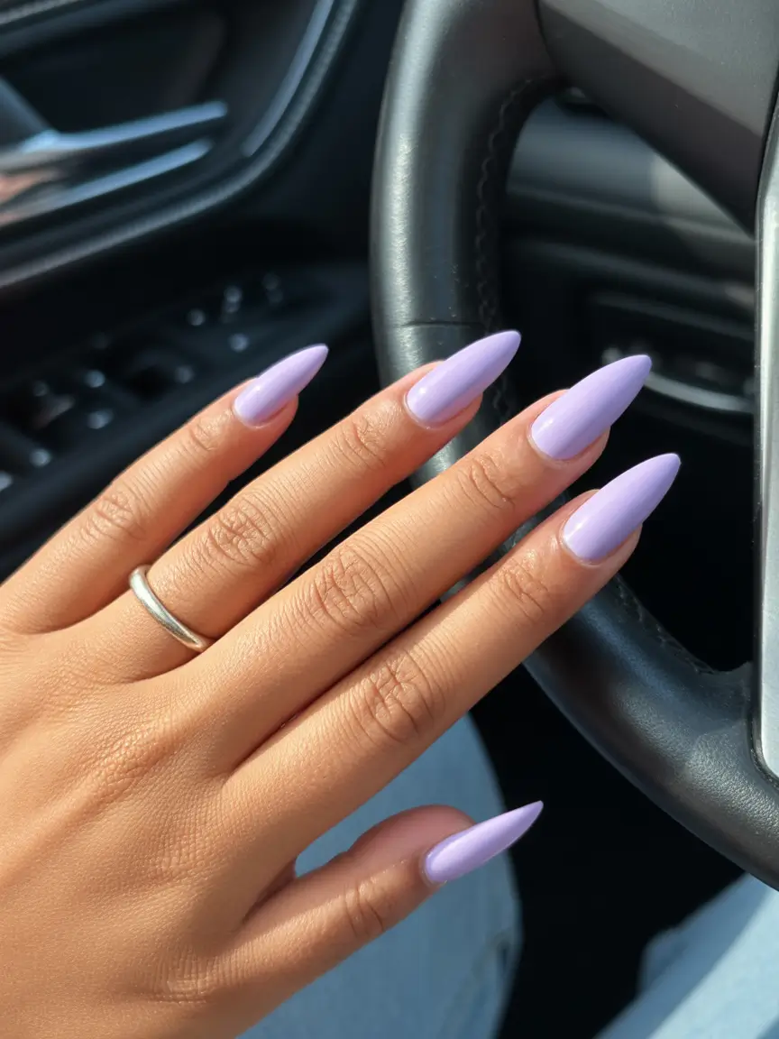 must-try spring nail colors 2026 Lavender Cloud Almond Nails