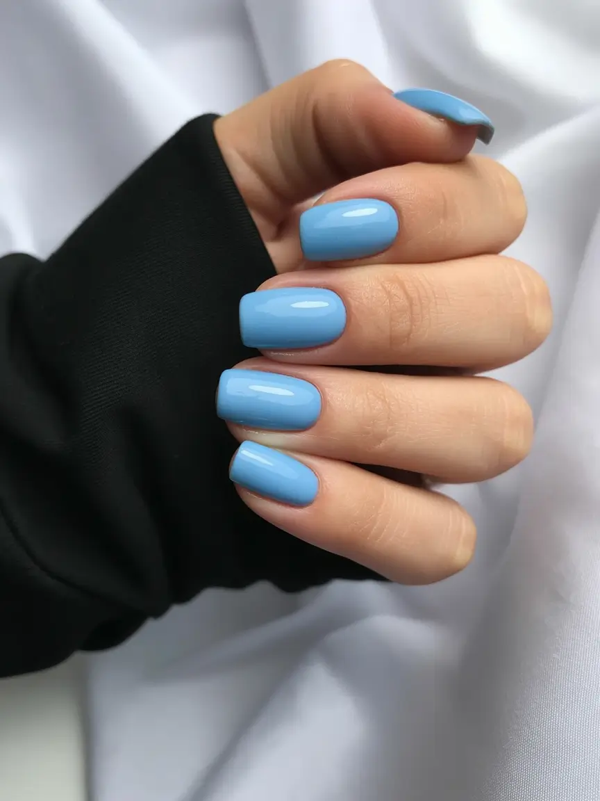 must-try spring nail colors 2026 Soft Sky Blue Squoval Shine