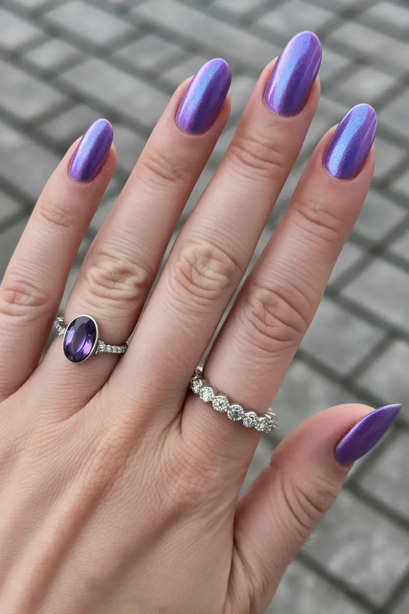 must-try spring nail colors 2026 Lavender Shimmer Oval Radiance