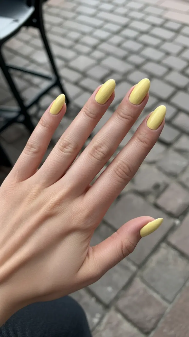 must-try spring nail colors 2026 Pale Lemon Oval Freshness
