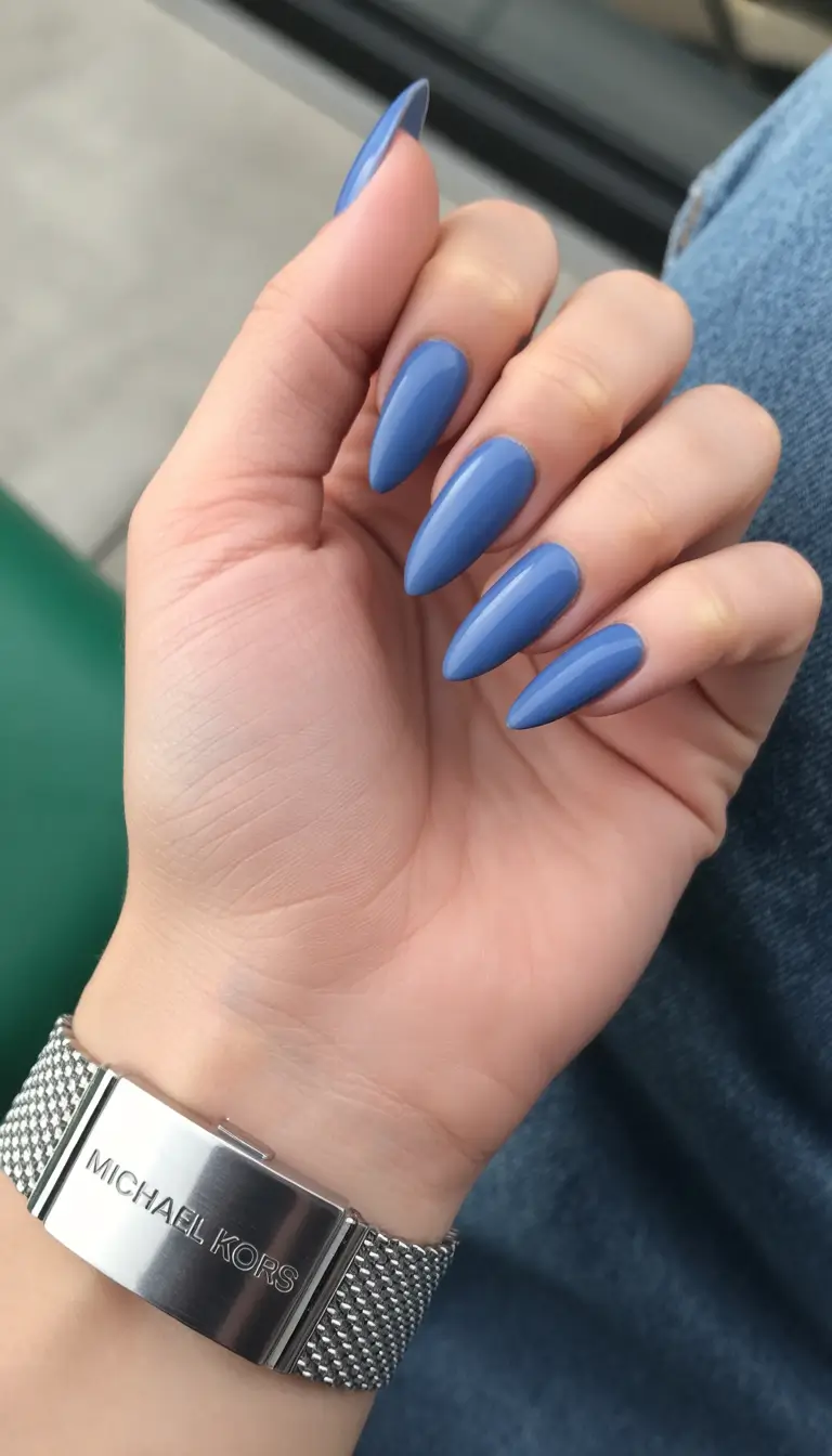 must-try spring nail colors 2026 Muted Cerulean Almond