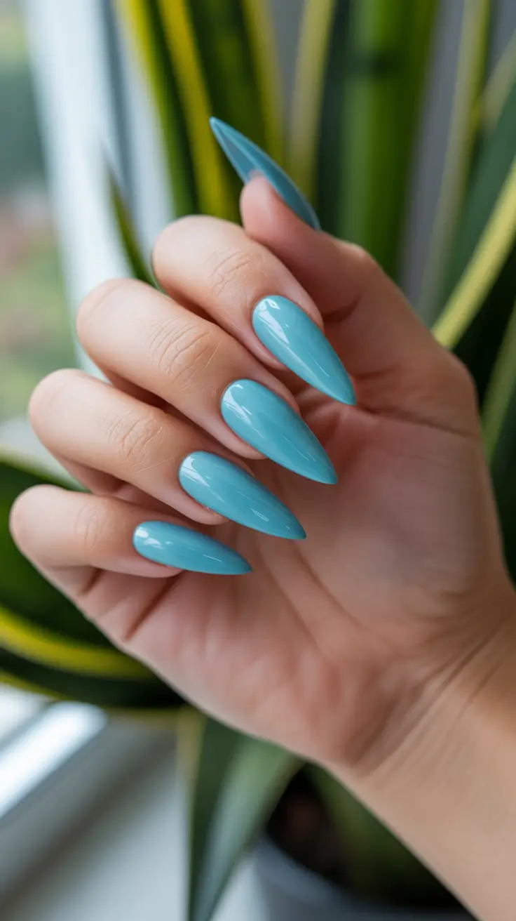 must-try spring nail colors 2026 Bluewater Stiletto Shine
