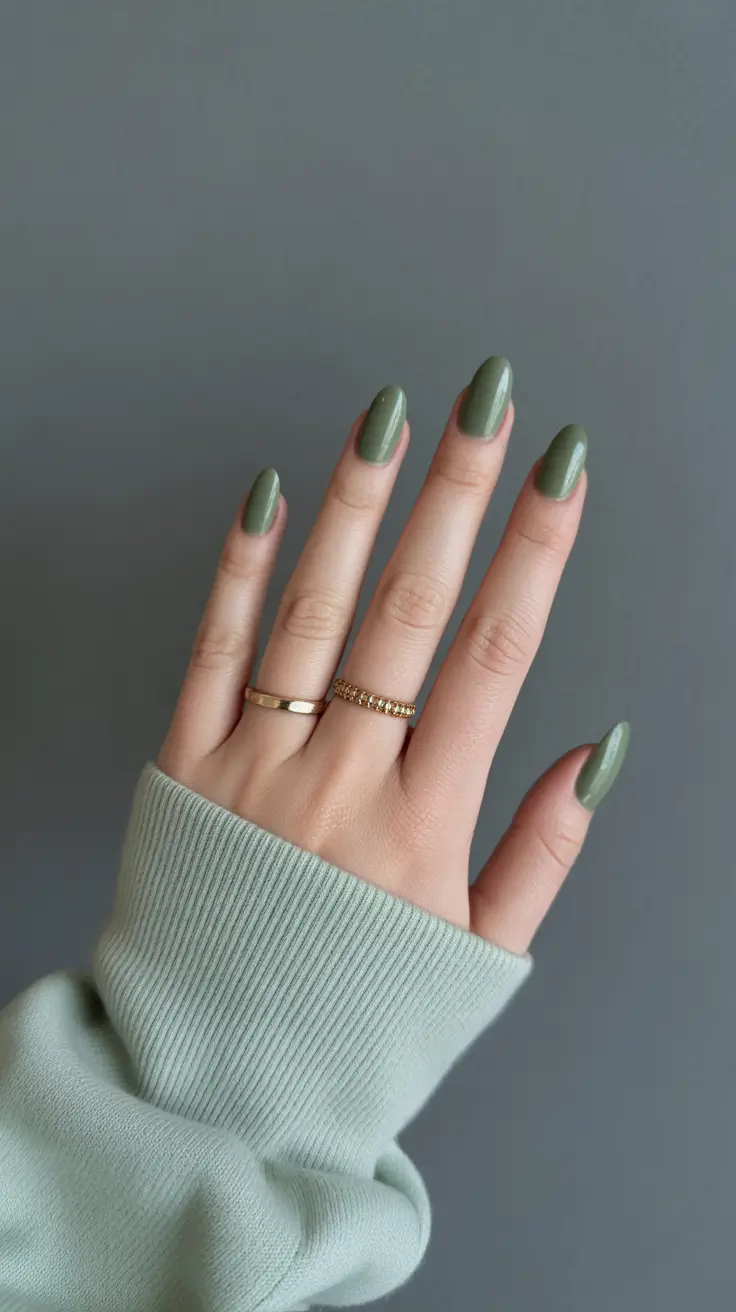 must-try spring nail colors 2026 Mossy Soft Green Ovals