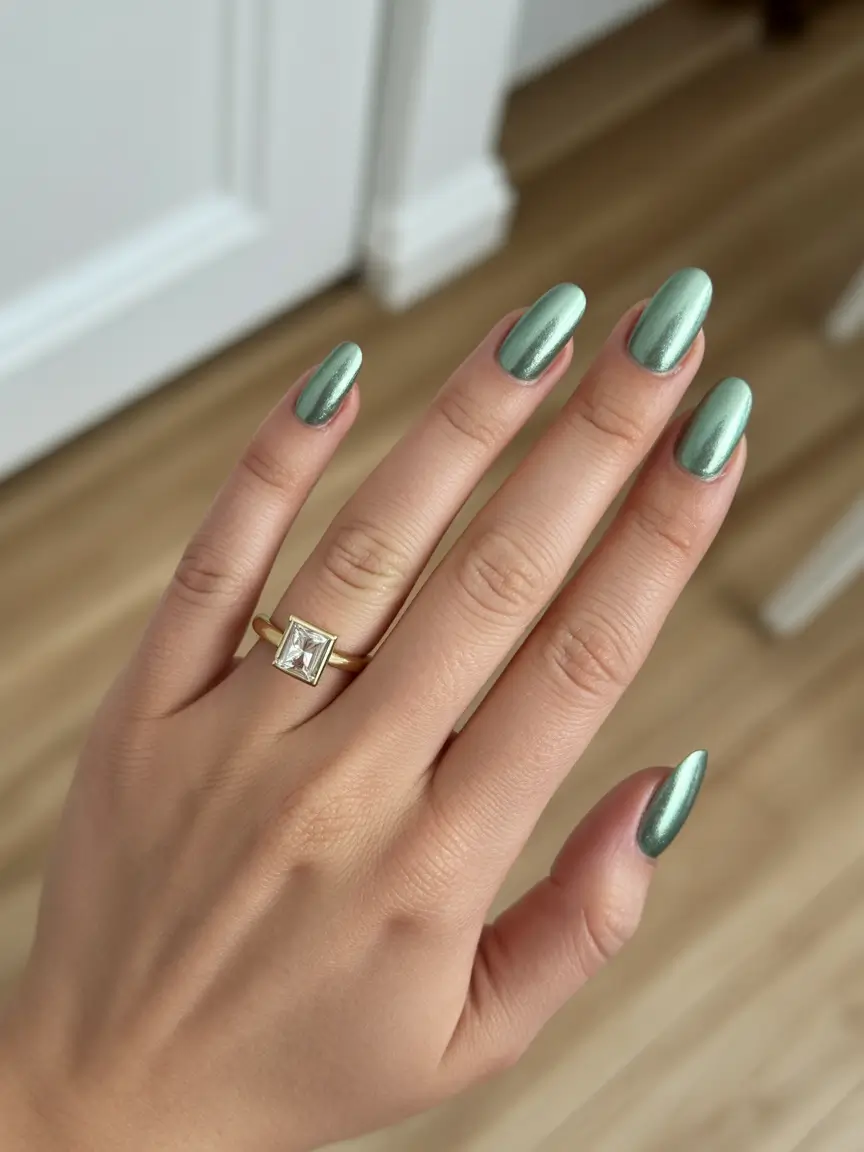 must-try spring nail colors 2026 Soft Metallic Mint Sheen