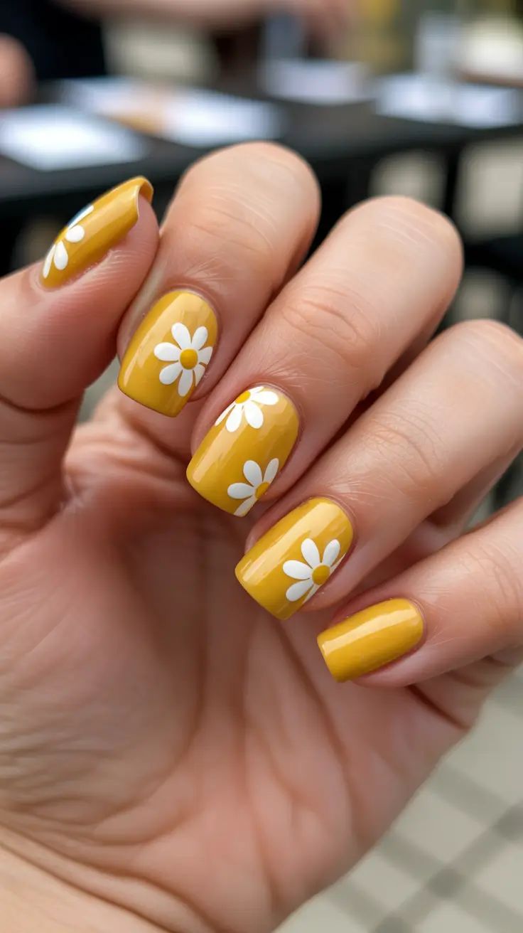 dreamy spring nail design 2026 Daisy Glow On Butter-Yellow Nails