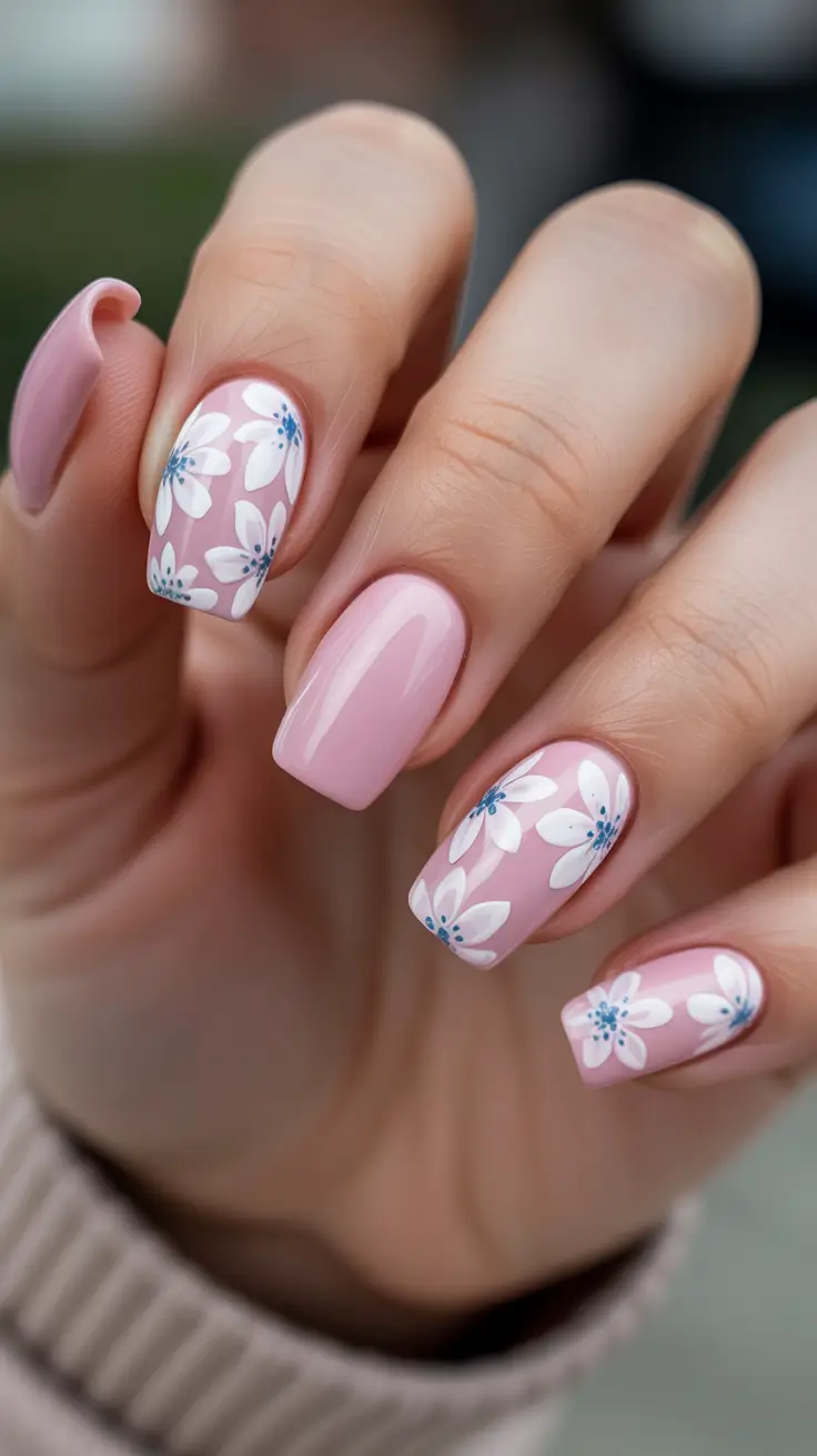 dreamy spring nail design 2026 Soft Pink Garden Petals For A Gentle Spring Look