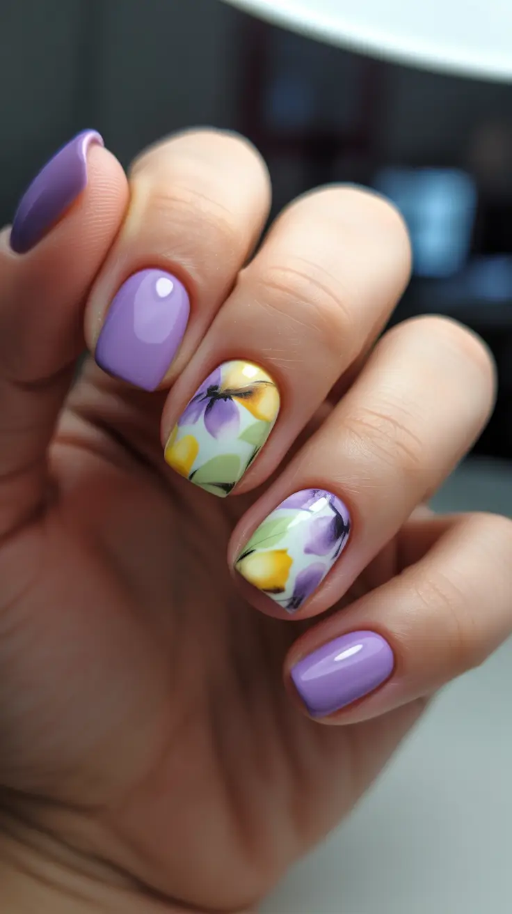 dreamy spring nail design 2026 Pastel Garden On Short Soft Square Nails