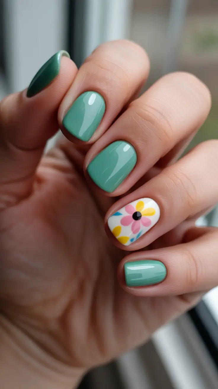 dreamy spring nail design 2026 Minty Florals With Playful Color Pops