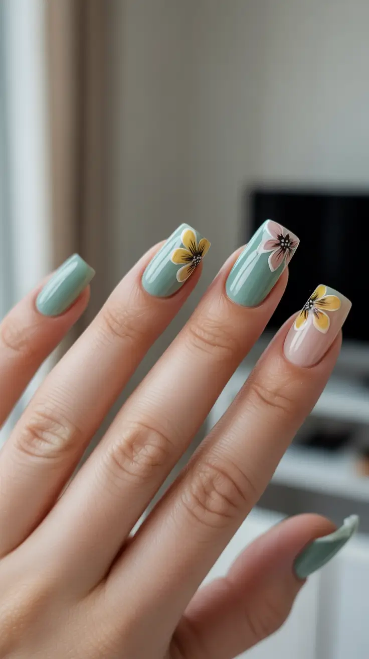 Dreamy Spring Nail Design 2026 Mint Blossoms With A Soft Breeze