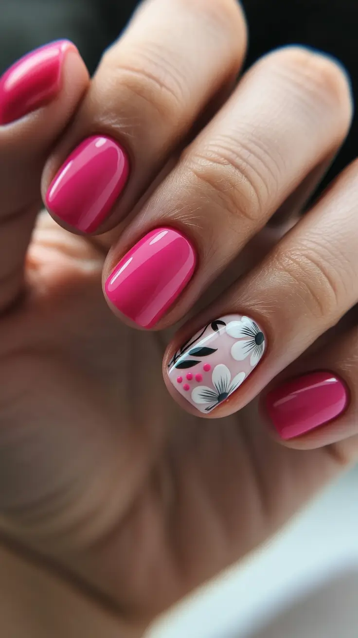 dreamy spring nail design 2026 Pink Petal Accent For A Cute Spring Mood