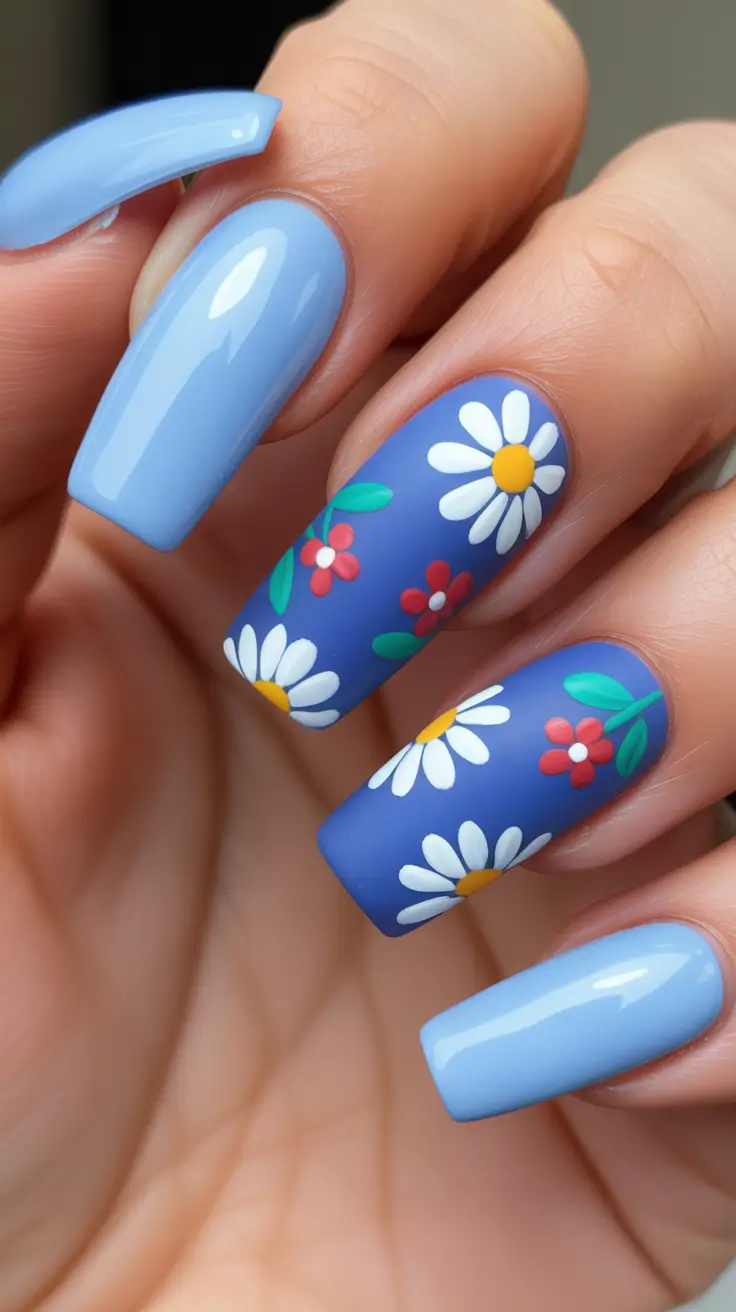 sophisticated spring nails coffin 2026 Blue Daisy Fields