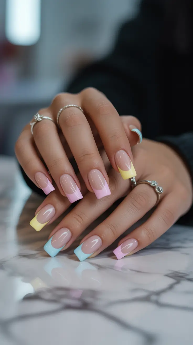 sophisticated spring nails coffin 2026 Pastel French Tips With A Modern Spring Twist