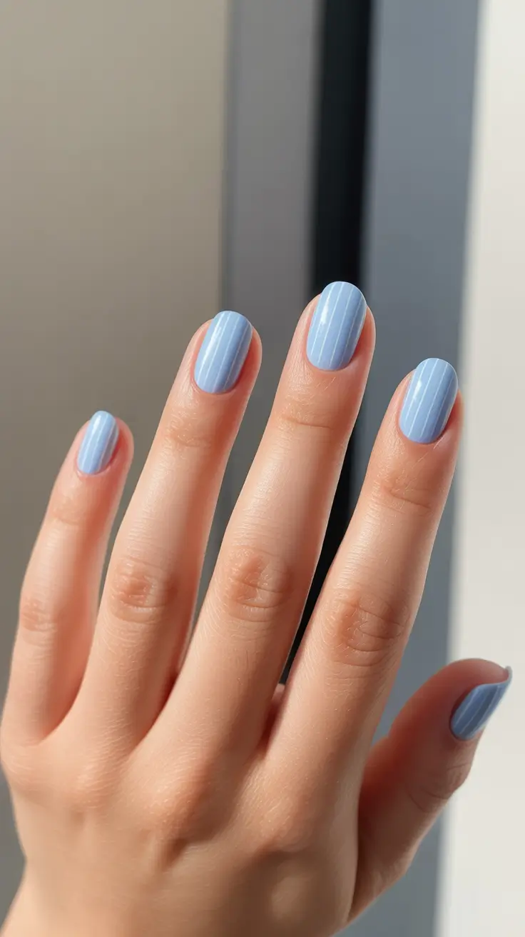 spring nails simple 2026 Soft Blue Pinstripes