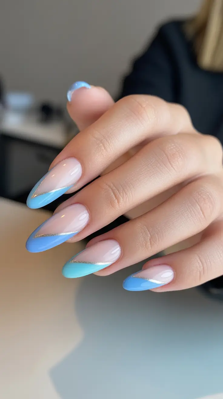 spring nails simple 2026 Blue Horizon French Fade