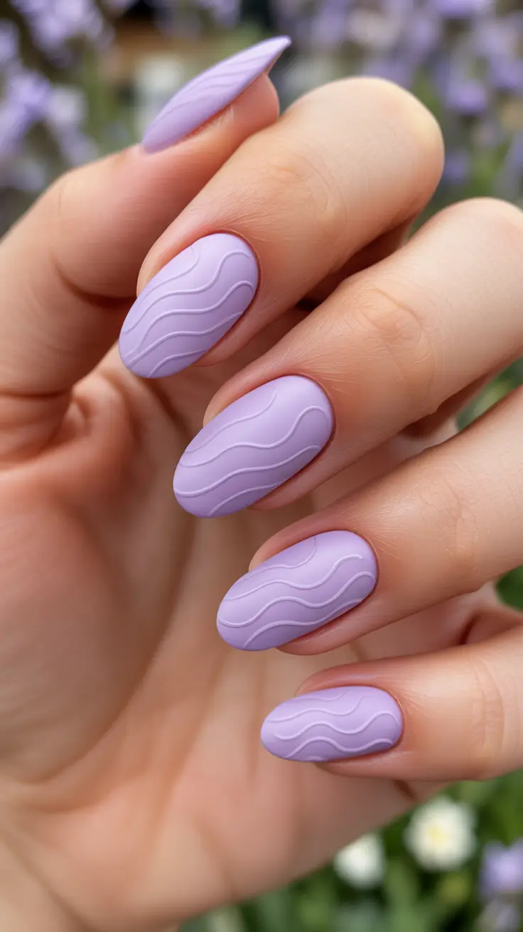 spring nails simple 2026 Lavender Textured Waves