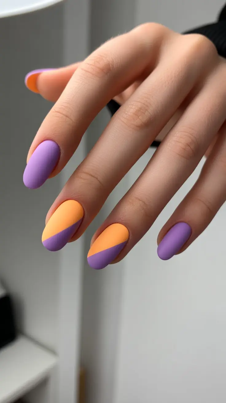 spring nails simple 2026 Violet Tangerine Split