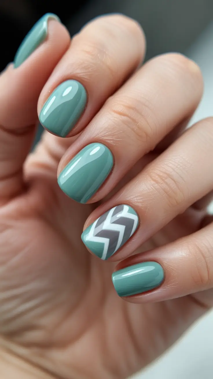 spring nails simple 2026 Misty Green Chevron