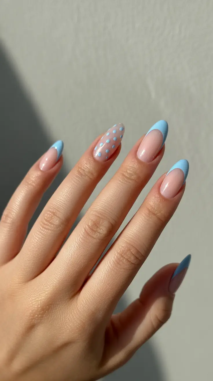 spring nails simple 2026 Spring Blue Dot Accent