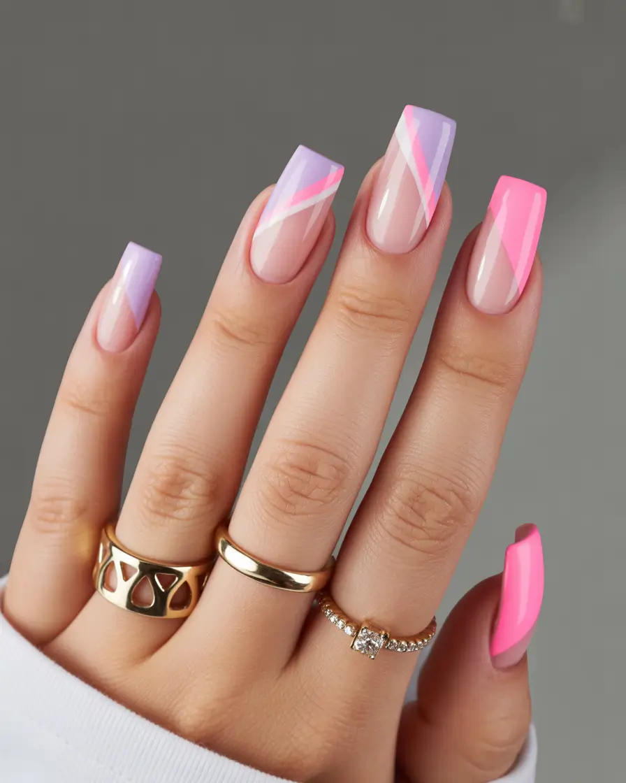 spring nails simple 2026 Pink-Lilac Ribbon Fade