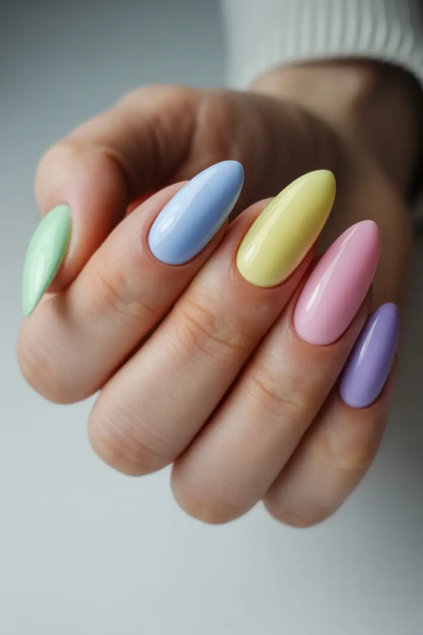 spring nails simple 2026 Pastel Rainbow Whispers