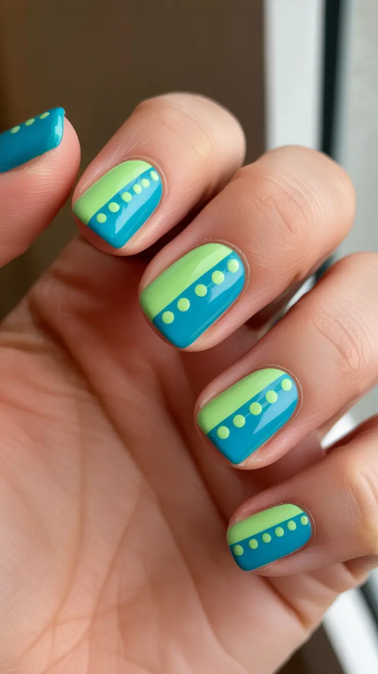 spring nails simple 2026 Teal Lime Candy Dots