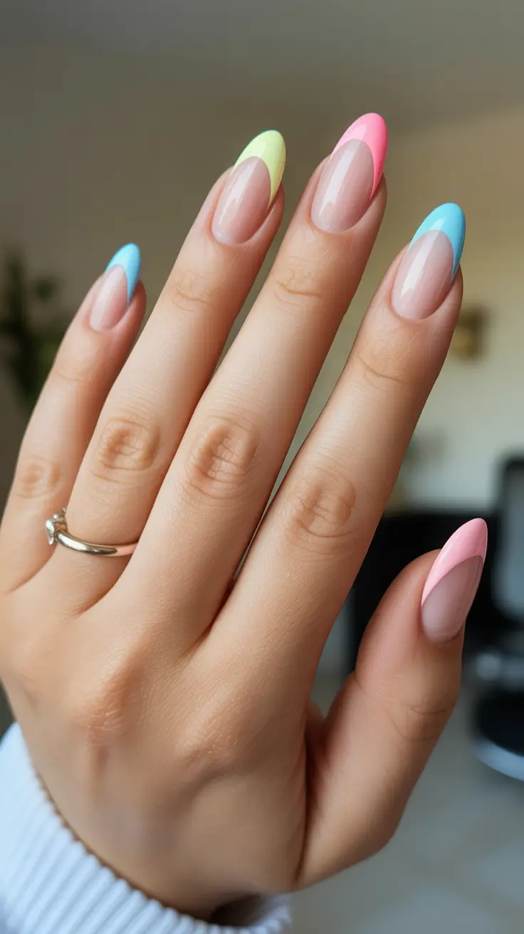 spring nails simple 2026 Pastel French Mismatch