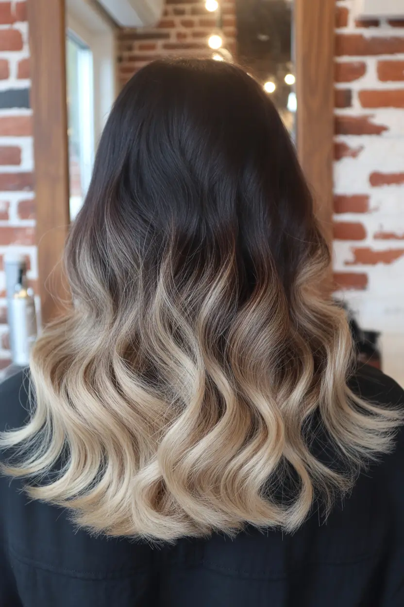 gorgeous spring ombre hair color 2026 + Smoky Brunette To Blonde Waves With Dark Roots Light Ends