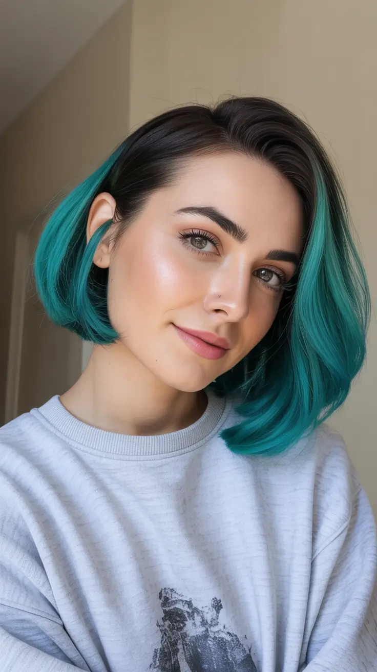 gorgeous spring ombre hair color 2026 + Teal Dip Ombre Bob That Feels Like Ocean Air