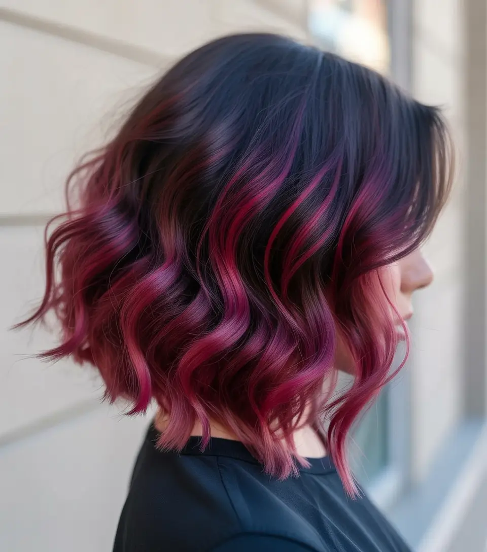 gorgeous spring ombre hair color 2026 + Berry Ribbon Waves With A Glossy Shadow Root