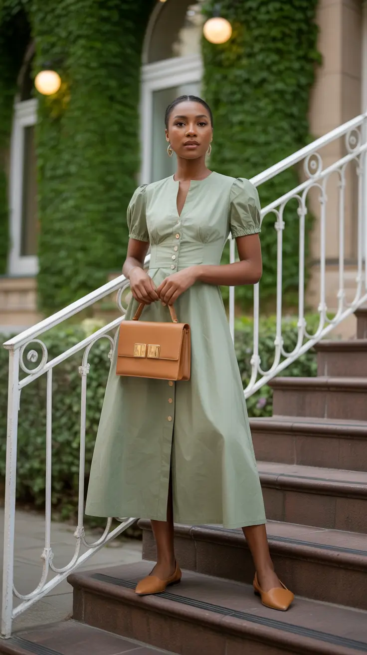 radiant spring outfits black women 2026 + Sage Midi Dress That Reads Soft And Powerful