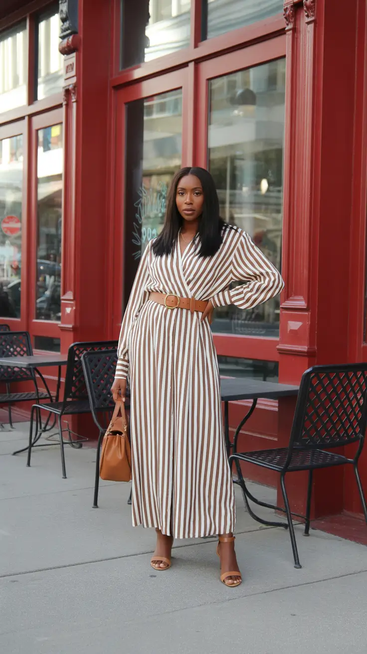 radiant spring outfits black women 2026 + Striped Shirt Dress With A Belted, City-Ready Shape