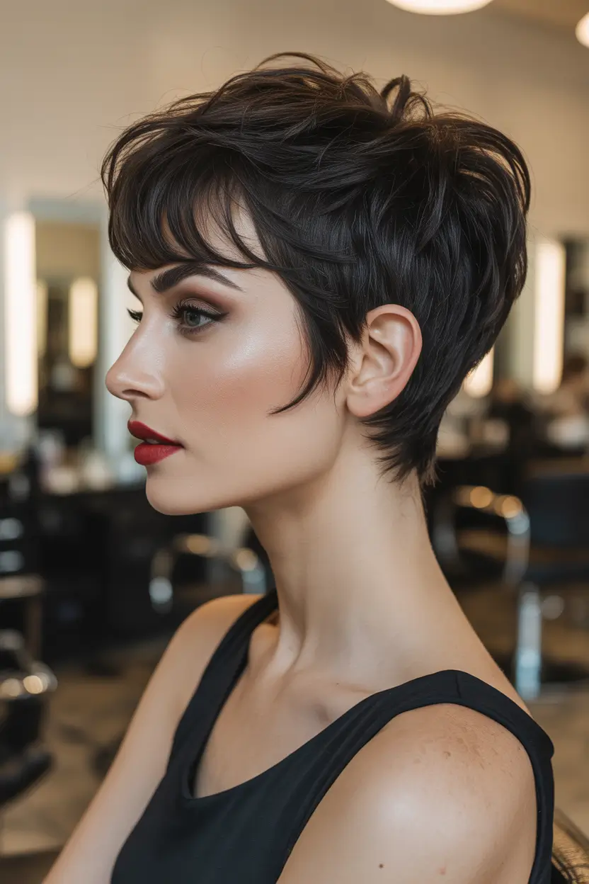 perfect spring short haircuts 2026 Textured Brunette Pixie With Micro Layers