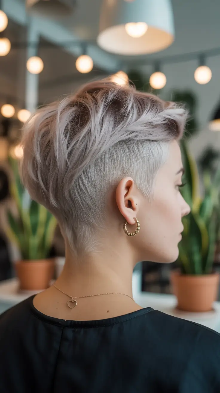 perfect spring short haircuts 2026 Textured Undercut Pixie With Cool Silver Volume