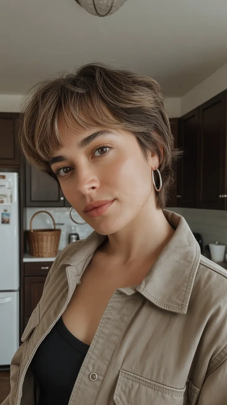 perfect spring short haircuts 2026 Layered Pixie With Soft Bangs