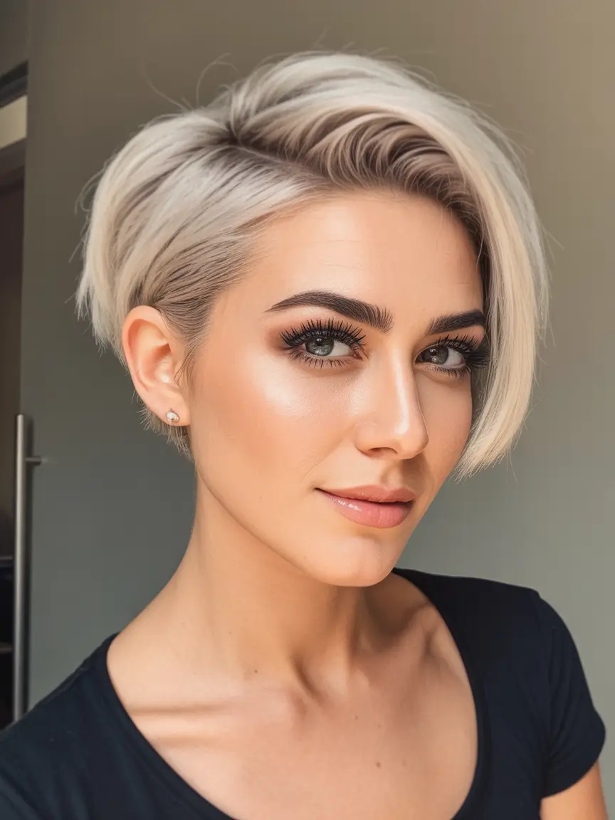 perfect spring short haircuts 2026 Polished Platinum Asymmetrical Pixie