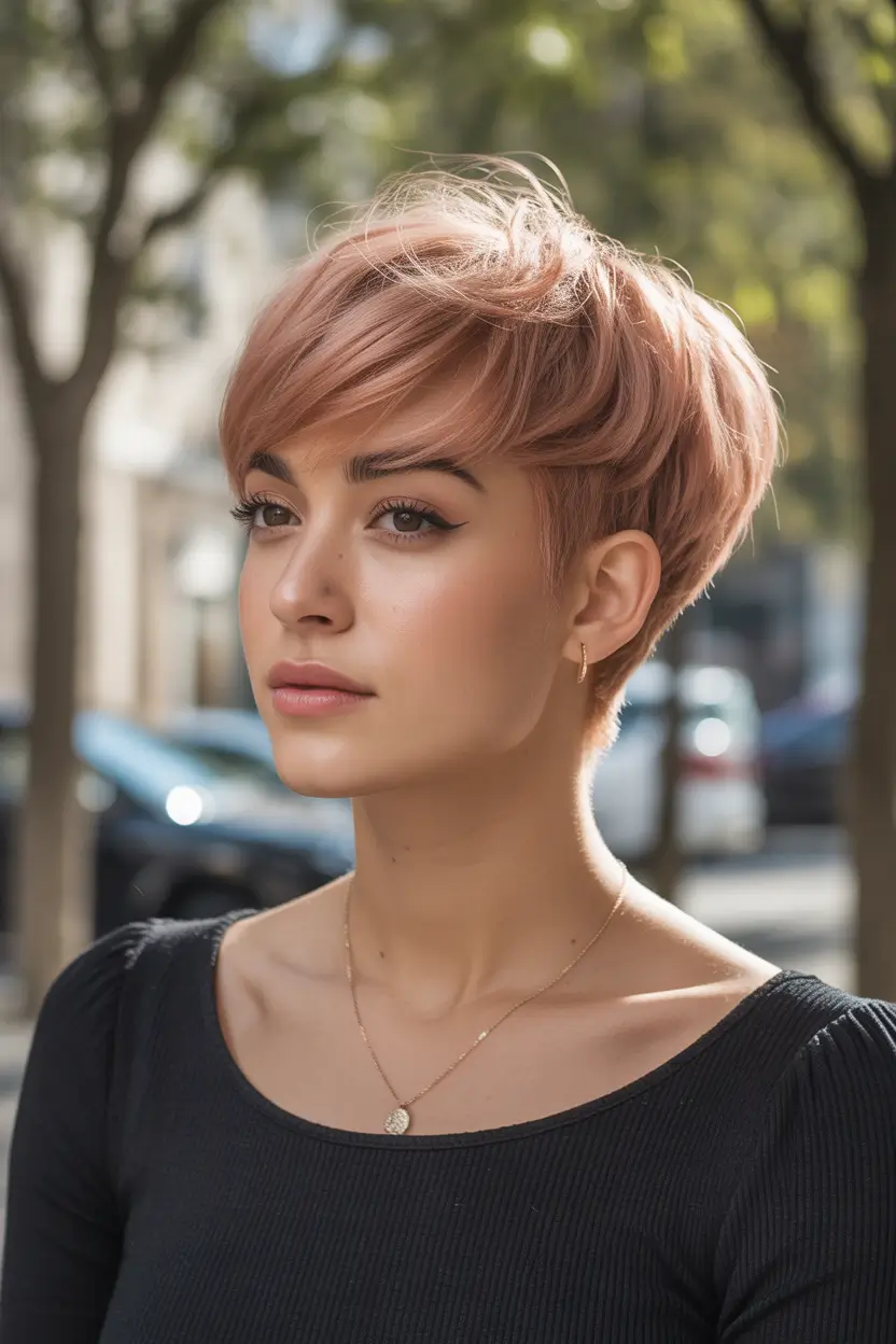 perfect spring short haircuts 2026 Soft Rose Textured Crop With Micro Bangs