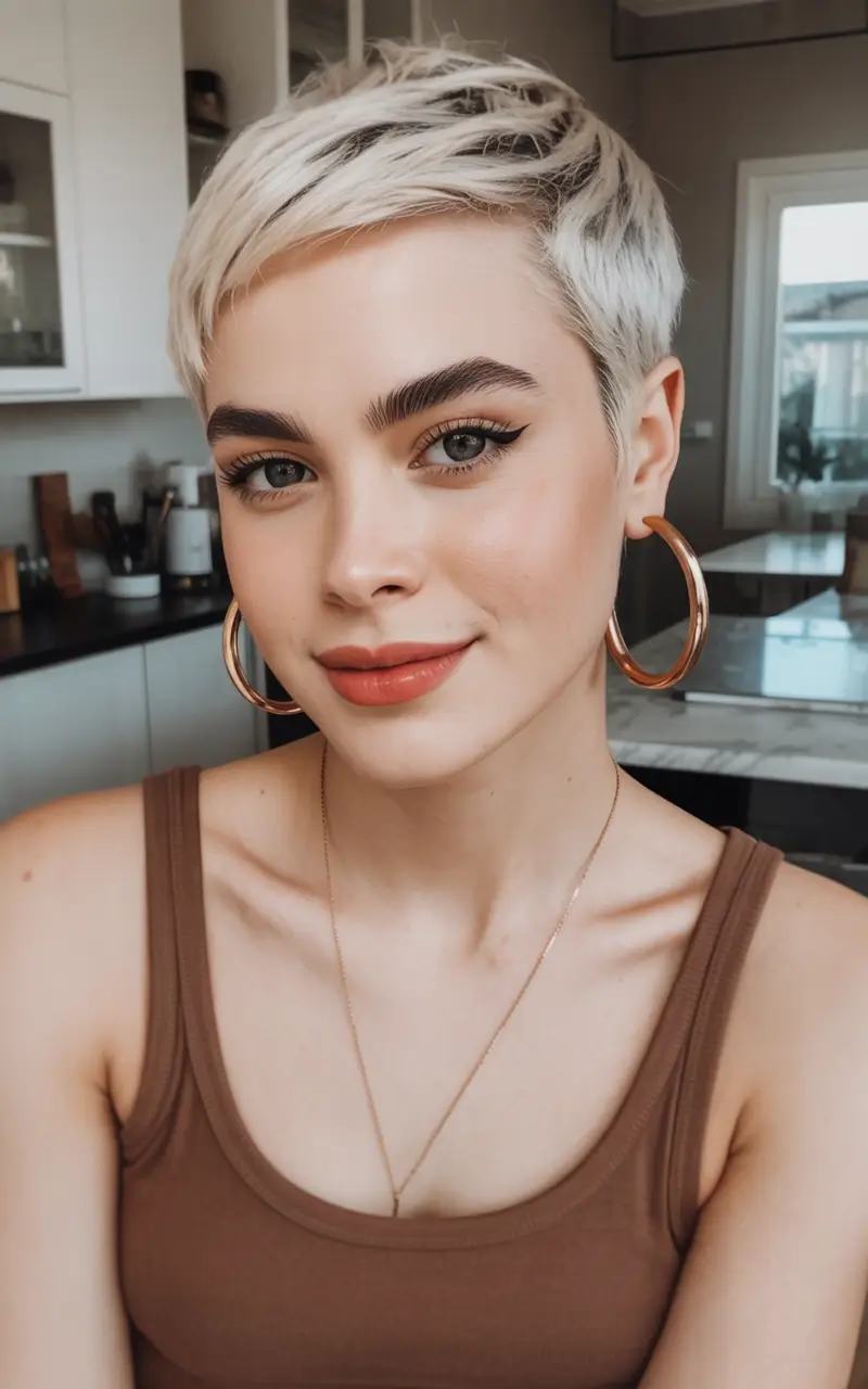 perfect spring short haircuts 2026 Ultra Short Icy Blonde Buzz Pixie