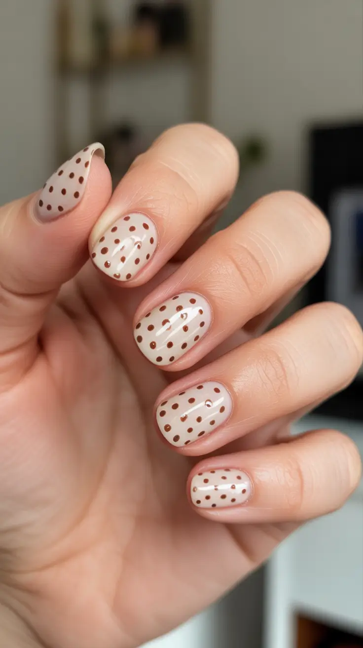minimalist spring short nails 2026 Soft-Mocha-Dots-On-A-Barely-There-Base