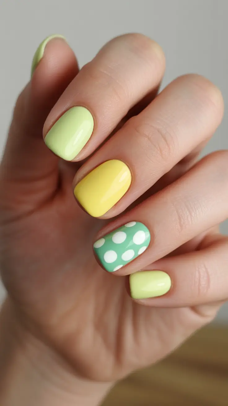 minimalist spring short nails 2026 Fresh-Citrus-Tones-With-Playful-Dots
