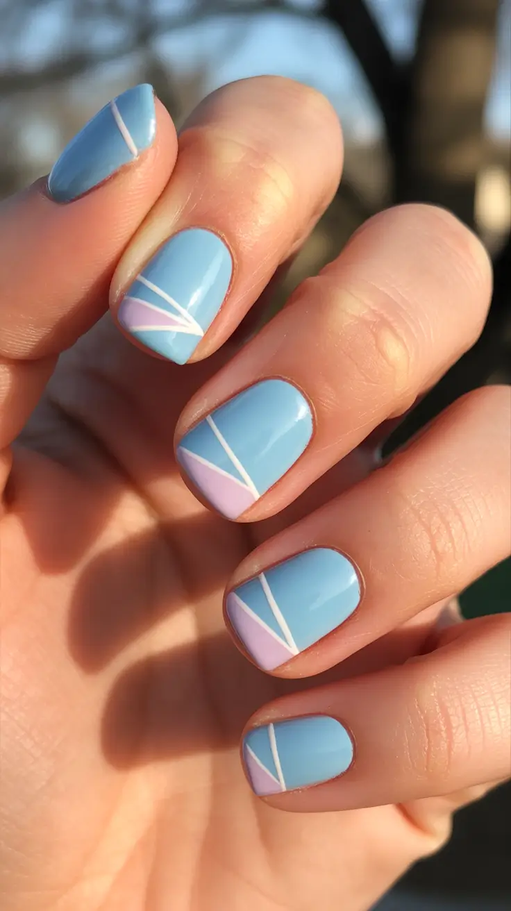 minimalist spring short nails 2026 Lavender And Sky Geometric Sweep