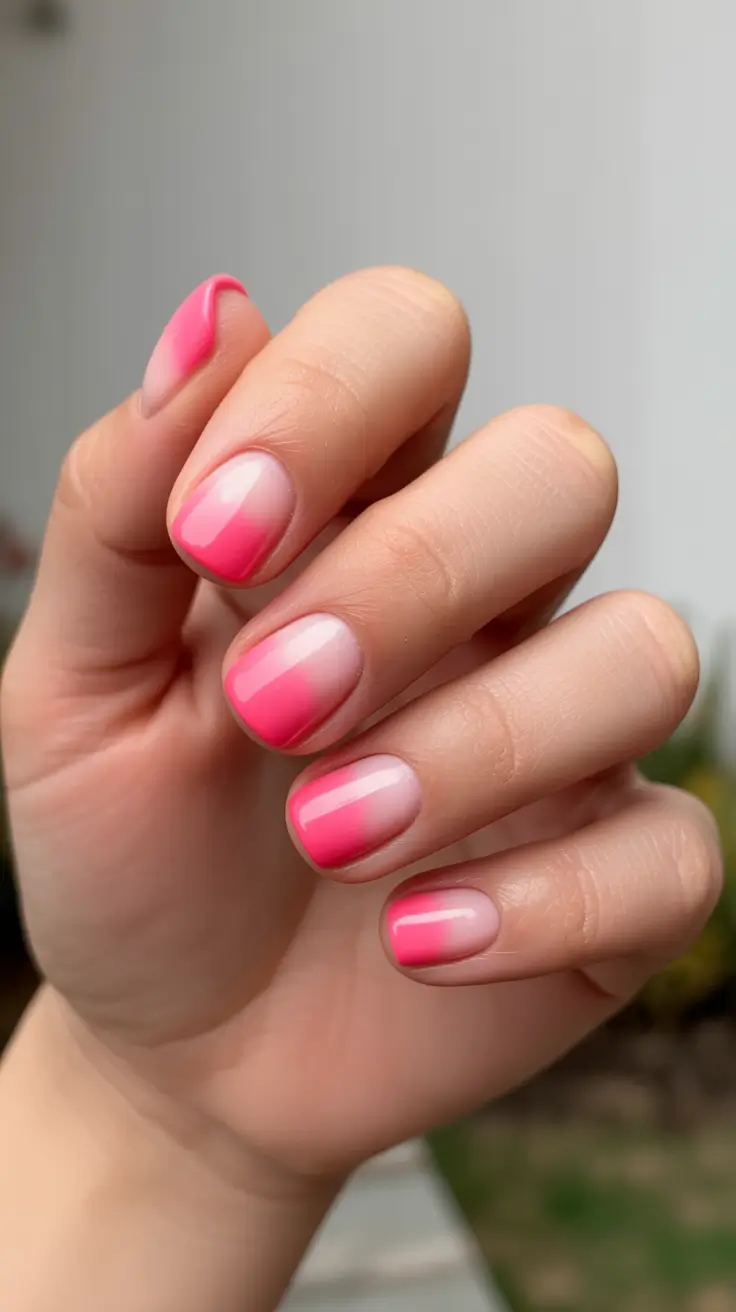 minimalist spring short nails 2026 Pink Sunrise Ombre