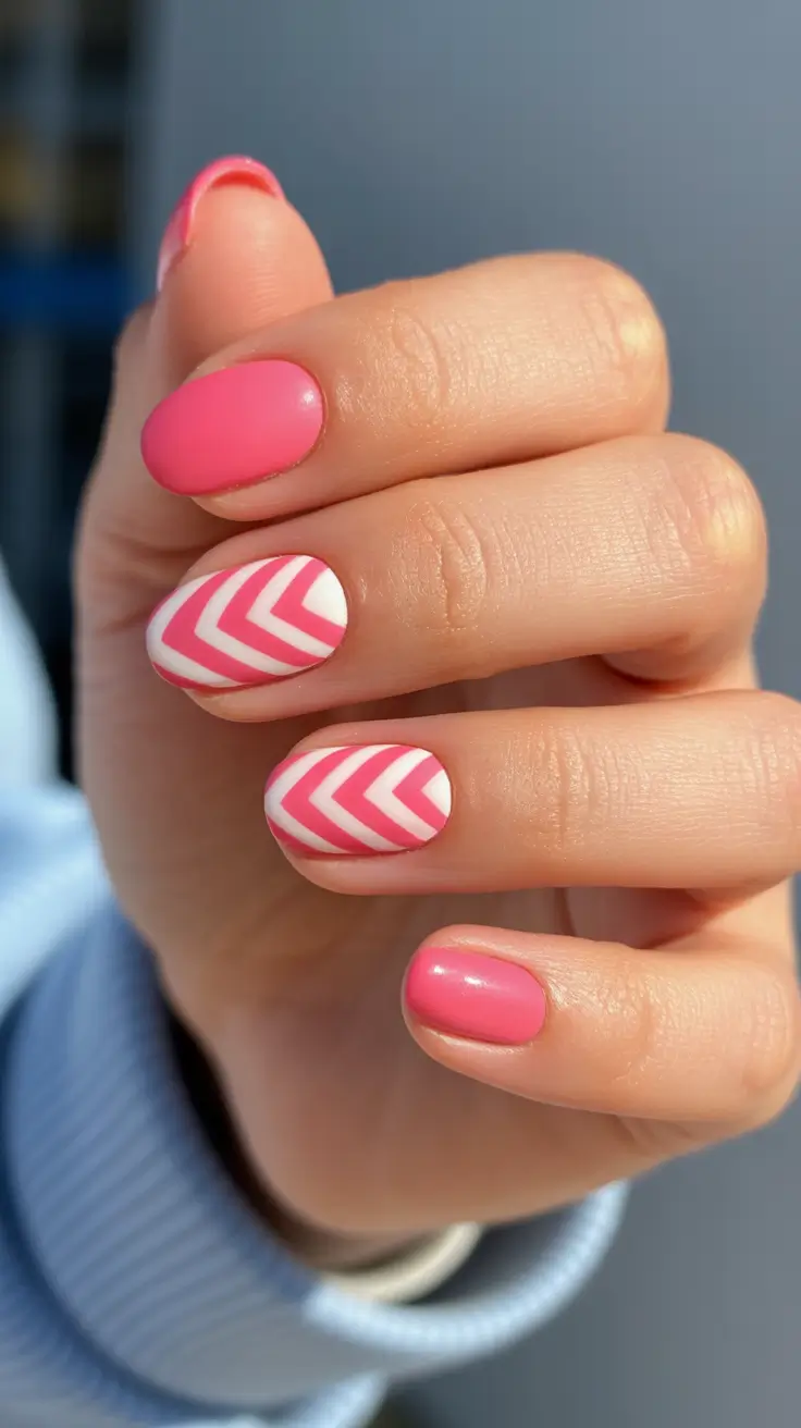 minimalist spring short nails 2026 Pink Chevron Statement