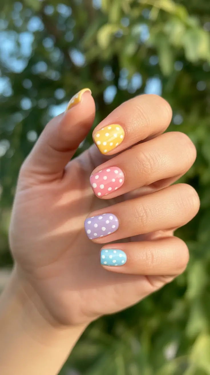 minimalist spring short nails 2026 Polka Dot Pastel Breeze