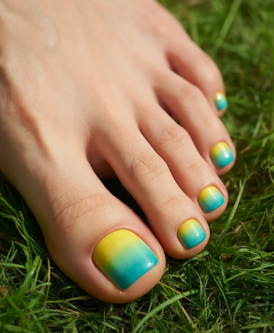spring toe nail colors 2026 Sunrise Teal And Yellow Blend