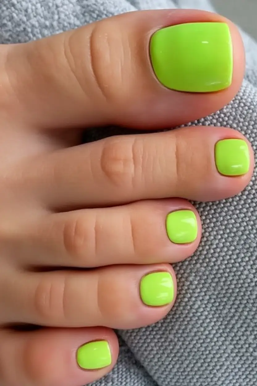 spring toe nail colors 2026 Neon Lime Pop Pedicure
